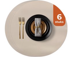 Castagnola Lederlook Placemats - Antislip Placemat van Kunstleer - Waterafstotende Onderlegger - Onderzetter - 6 Stuks - Diameter 38 cm - Offwhite