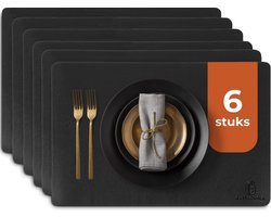 Castagnola Lederlook Placemats - Antislip Placemat van Kunstleer - Waterafstotende Onderlegger - Onderzetter - Placemats kunststof - 6 Stuks - 45 x 30 cm - Zwart