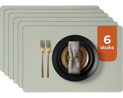 Castagnola Lederlook Placemats - Antislip Placemat van Kunstleer - Waterafstotende Onderlegger - Onderzetter - Placemats kunststof - 6 Stuks - 45 x 30 cm - Lichtgroen