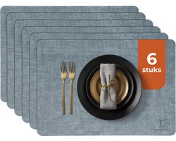 Castagnola Lederlook Placemats - Antislip Placemat van Kunstleer - Waterafstotende Onderlegger - Onderzetter - Placemats kunststof - 6 Stuks - 45 x 30 cm - Gemêleerd Blauw