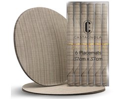 Castagnola Placemats - Placemat van Kunststof - Onderlegger - Onderzetter - Placemats Plastic en PVC - 6 Stuks - Diameter 37cm - Bruin