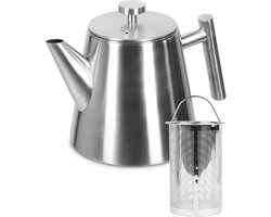 Castagnola Theepot met Filter - Theekan Dubbelwandig - Roestvrijstalen Thermoskan - Isoleerkan 1 L - RVS - Geborsteld Zilver
