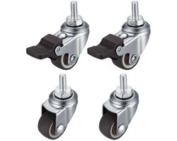 Casters voor Meubels - 4 Stuks M8 Meubelwielen - Kleine Wielen met Rem - 360 Graden Draaibaar - Stille en Antislip Draadrubberen Wielen voor Binnen en Buiten Meubels - 1,5 Inch
