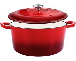 Castex Elegance Royal Gietijzeren Braadpan met Deksel 28 cm - 6,4L - Inductie Pan - Braadpannen Gietijzer – Rood