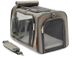 Cat transport box for cats and small dogs - stable and stylish pet carrier with large view - ideal for travel - grey