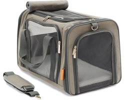 Cat transport box for cats and small dogs - stable and stylish pet carrier with large view - ideal for travel - grey