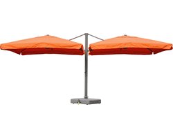 Catering aluminium luxe dubbele Zweefparasol - Pergola zonnescherm effect - 6.2x3m polyester 50kg - Terracotta - Stand