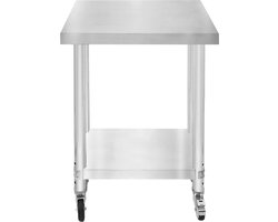 Catering Werkbank Tafel Roestvrijstalen Voedselbereiding Keuken Mobiel 4 x Zwenkwielen met 2 Remmen & 4 Verstelbare Poten Verstelbare Onderste Plank 3 Posities 160 kg Draagvermogen 86 x 60 x 45 cm