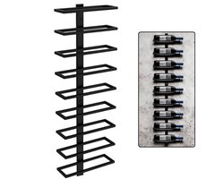 Catrinaz® Wandwijnrek voor 9 Flessen – Hangend Wijnrek van Hoogwaardig Staal – Mat Zwart – Industrieel Design – Ruimtebesparend & Decoratief