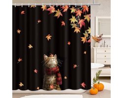 Cats - Herfst Esdoornbladeren - Badkamer Gordijn 180x180cm - Waterdichte douchegordijnen met 12 haakjes