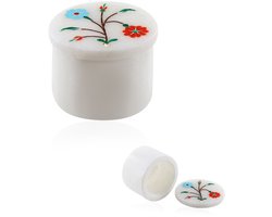 Cavill Sieradenkoffer Wit Marmer Handgemaakt met Malachiet Parelmoer Turkoois Elegante Opbergdoos Sieraden Mozaïek