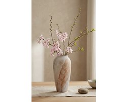 CAVOA Living Keramische Vaas 35 cm – Beige Aardetinten – Handgemaakt Japandi Design – Sculpturale Decoratie voor Droogbloemen