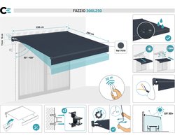 Cazeboo Gemotoriseerde Zonneluifel Fazzio 3x2,5m - 320g/m² Premium Canvas Grijze