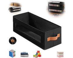 CD-opbergdoos - Stapelbaar CD-rek - Opvouwbare CD-kast - Met stofkap en handvat - Met kijkvenster - Multifunctionele opbergdoos - 40*15,5*13,5 cm - Zwart - Ideaal voor thuis, op kantoor of in de thuisbioscoop