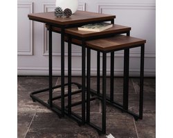 Ce Metal Zigon Bijzettafels (3 Stuks) Met Metalen Frame In Walnoot - Emob - Bijzettafel - Bruin - MDF