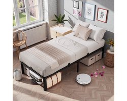 CECIPA Eenpersoonsbed - Metalen Bedframe - 90x200 cm - Minimalistisch Bedframe - Heavy Duty Metalen - Extra Stevig & Krasvrij - Grote Opbergruimte - Lattenbodem - Eenvoudig te Monteren - Zwart