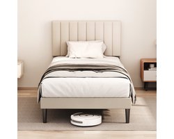 Cecipa Gestoffeerd bed - 90x200 cm - Metalen Bedframe - Hoogte Verstelbaar Hoofdeinde en Lattenbodem - Stevig - Stil - Anti Slip - Met lattenbodem - Opbergruimte Onder Bed - Vlekbestendige & Gemakkelijk te Reinigen Stof - Draagkracht 260 kg - Grijs