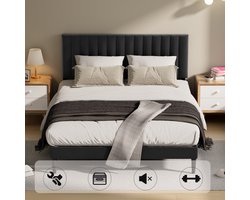 CECIPA Gestoffeerd bed - Tweepersoonsbed 140x200 cm - Metalen Bedframe - Met Hoogte Verstelbaa Hoofdbord en Lattenbodem - Met Opbergruimte Onder Bed - Voor 2 personen - Draagkracht 480 kg - Zwart