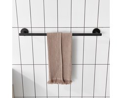 CECIPA Handdoekstang - Handdoekrek - Handdoekhouder - RVS - 60CM - Zonder boren - Badkamer Rek voor Handdoeken - Zwart