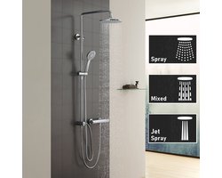 CECIPA max Douchesysteem - douche handdouche met 3 functies - roestvrijstalen douchestang - regendouche voor badkuip - geen kraan - Zilver