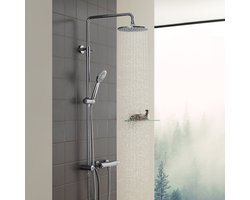 CECIPA Max Douchesysteem Regendouche - Ø 22 cm - Roestvrijstalen Doucheset - Handdouche met 3 Straalstanden - hoogte Verstelbare - Duurzame Messing Omsteller - Chroom