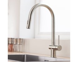 CECIPA max Keuken Kraan - Keukenkraan Met Uittrekbare Uitloop - 2 straalsoorten Spoelmengkraan - 360° graden draaibaar - keukenkranen Zilver