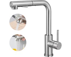 CECIPA max Keukenkraan met Uittrekbare Uitloop - Handdouche met Slang - Uittrekbaar - Mengkraan - Zilver - RVS