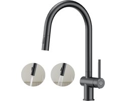 CECIPA max KeukenKraan Zwart - Keukenmengkraan Met Uittrekbare Uitloop - 2 straalsoorten - 360° Draaibaar keukenkranen - Zwart