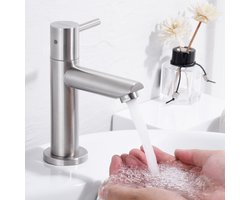 CECIPA max Koudwater wastafelkraan - Koud Badkamerkraan RVS- wastafel kraan - Badkamerkraan Roestvrij staal- Badkamer kraan