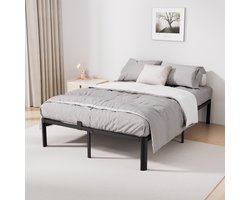 CECIPA Metalen Bed 140x200 cm - Minimalistisch Bedframe - Stevig - Stil - Anti Slip - Grote Opbergruimte - IJzeren Bed - Duurzaam - Roestvrij - Draagkracht 600 kg - Voor 2 personen - Zwart