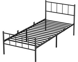 CECIPA Metalen Bed 90x200 cm - met Hoofdbord en Metalen Lattenbodem - Stevig Bedframe - IJzeren Bed - Grote Opbergruimte - Eenvoudig te Monteren - Belastbaar tot 360 kg
