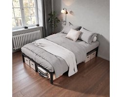 CECIPA Tweepersoonsbed - Metalen Bedframe - 140x190 cm - Minimalistisch Bedframe - Heavy Duty Metalen - Extra Stevig & Krasvrij - Grote Opbergruimte - Lattenbodem - Eenvoudig te Monteren - Zwart