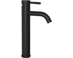 Ced'or RVS-304 Hoge wastafelkraan met Coldstart gebogen uitloop Mat Zwart