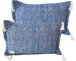 Celala Sierkussen met kwastjes - 2 stuks - Blauw/Wit - 30x50cm - Tuin - Woonkamer - Inclusief Kussenvulling