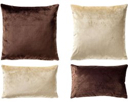 CELESTE | 4-delige kussenset | 45x45 en 30x50 cm | beige, bruin