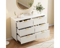 Celestul Opbergkast - Opbergkast witte kast met 6 laden - Houten kast met anti-kantelontwerp - Hoogwaardige metalen handgrepen en poten, - Kast voor Woonkamer - Slaapkamer - Hal - 100x34x37cm