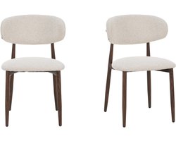 Celia - Eetkamerstoelen set van 2 - Beige Walnoot - Comfortabele stof en metalen poten