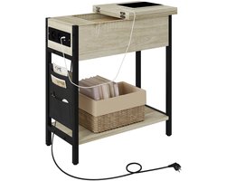 Cellista Bijzettafel - Met Laadstation - Nachtkastje met 2 USB & 2 Stopcontacten - Opklapbaar - Bijzettafeltjes Met Opbergruimte - Licht Eiken/Zwart bijzettafels