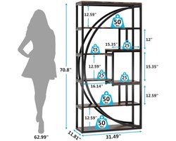 Cellista Boekenkast Industrieel 180cm - Geometrische Vakkenkast 8 Laags - Open Boekenkast Metaal - Display Rek Woonkamer - 80x30cm Rustiek Bruin