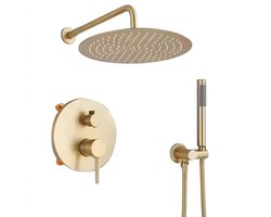 Cellista Regendouche Set Geborsteld Goud - Douchekraan Inbouw - Thermostatische Mengkraan - Handdouche + Hoofddouche - Messing Badkamer Douche Systeem 20/25/30/40cm