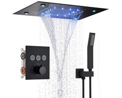 Cellista Regendouchesysteem Thermostatisch - Inbouw Douche Set - LED Waterval Regendouche - Plafond Douchekop 30 x 50 cm - Handdouche - Messing
