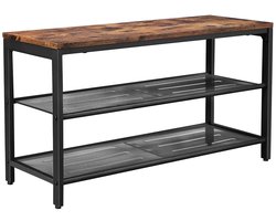 Cellista Schoenenbank met Schoenenrek - Halbank met Opbergrek - Schoenenkast 2 Niveaus - Industrieel Design - Hout Metaal - 80x30x44,5 cm