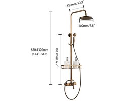 Cellista Vintage Douchesysteem Messing - Regendouche Set 20cm - Handdouche met Douchestang - Wanddouche Retro Brons - Verstelbaar 85-132cm