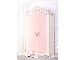 Cento Pink 2-deurs kledingkast roze huisje meisjeskamer - schappen - hanggedeelte