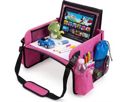 CenZ® Reistafel voor Kinderen, Tekentafel, Tablethouder, Auto en Vliegtuig Reistafel voor Kinderen, Opvouwbaar, Autotafel, Organizers, Speeltafel, Eettafel, Auto Organizer voor Kinderen, ROZE