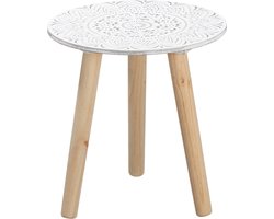 Cepewa Bijzettafel - rond - hout - wit en naturel - 30 cm - Home Deco meubels en tafels