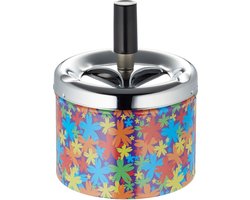 Cepewa Draaiasbak - gebloemd - met zilveren deksel - D9 x H12 cm - metaal - asbakken