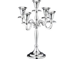 Cepewa Kandelaar - Luxe kandelaar - klassiek zilver - 27 cm - metaal - 5 armen - kaarshouder dinerkaarsen