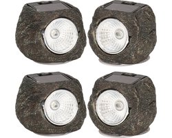 Cepewa LED lamp/spot - 4x - solar verlichting - steen vorm - 13 x 9 cm - tuin verlichting