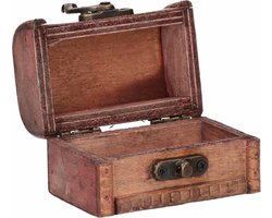 Cepewa Opbergkistje - bruin - 8 x 5 x 5 cm - hout/metaal - opbergdoosje - kistje - schatkistje